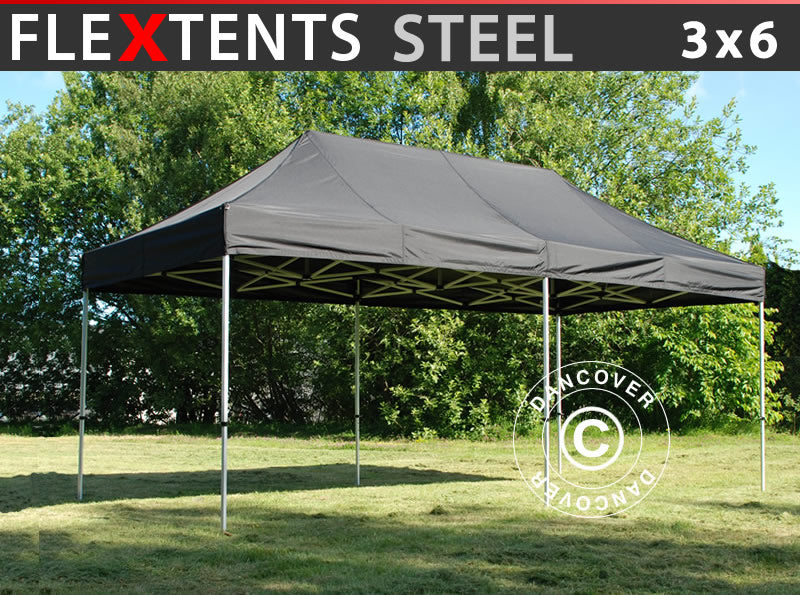 Brzo sklopivi paviljon FleXtents Steel 3x6m Crna