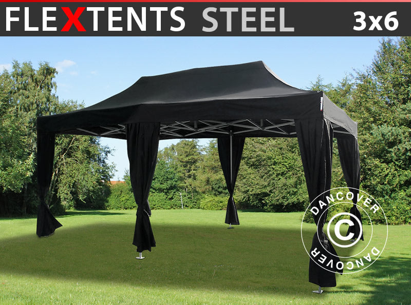 Flext. Steel 3x6m Black Top+Frame+Curtains YU