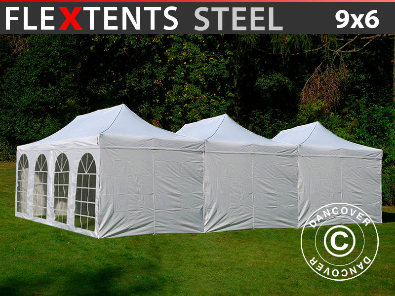 Pop up gazebo FleXtents® Steel 9x6 m White, incl. 8 sidewalls