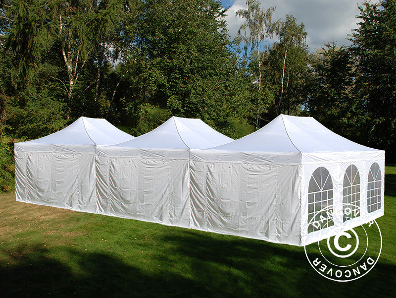 Vouwtent FleXtents® Steel 12x6m Wit, incl. 8 zijwanden