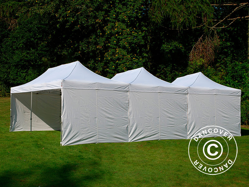 Tente pliante FleXtents® Steel 12x8m Blanc, incl. 8 parois latérales