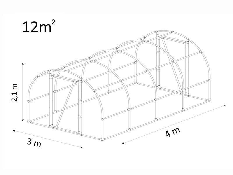 Polytunnel Greenhouse 130, 3x4x2.1 m, 12 m², Transparent