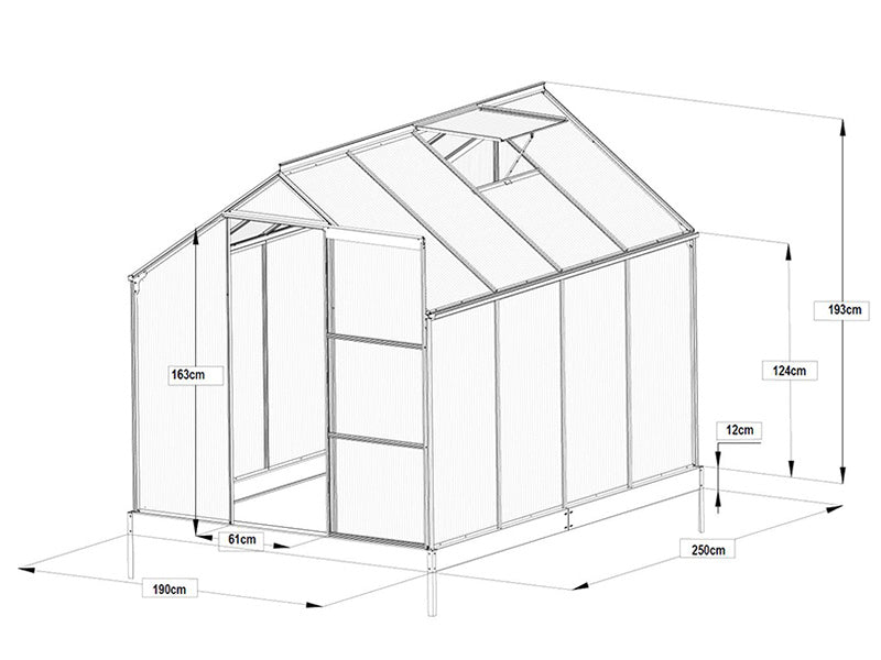 Greenhouse Polycarbonate 4.75 m², 1.9x2,5x2.05 m w/base, Black