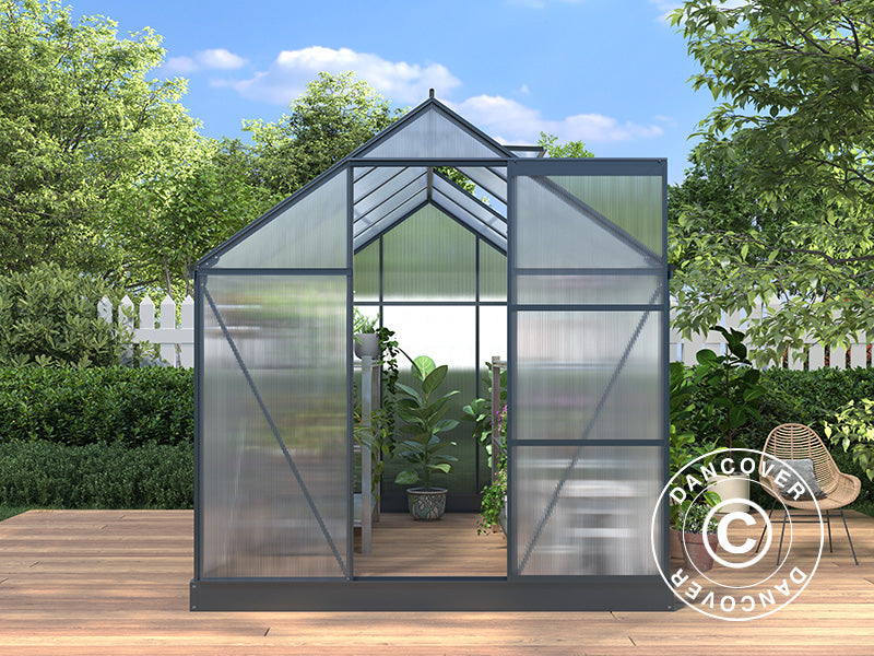 Serra in policarbonato 5,89m², 1,9x3,1x2,05m con base, Nero