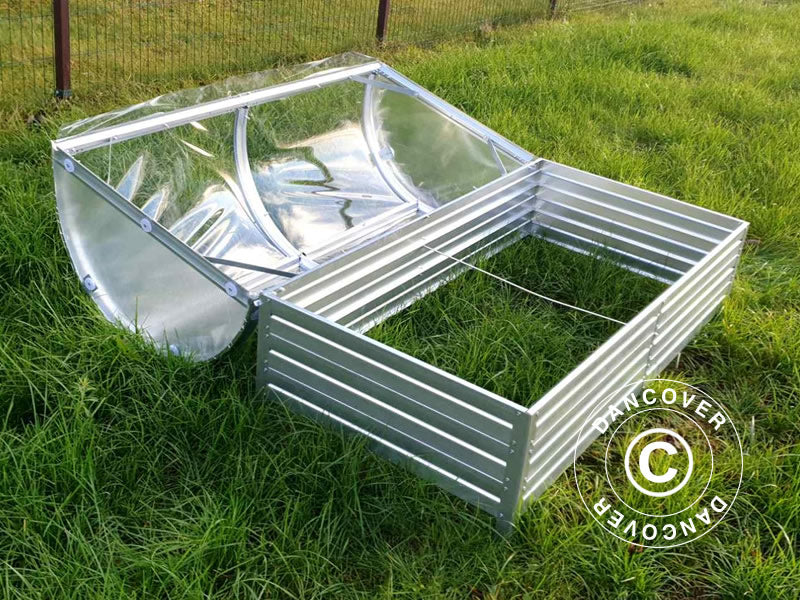 Jardinière surélevée avec bâche en PVC arquée, 0,75x1,5x0,75m, Argenté