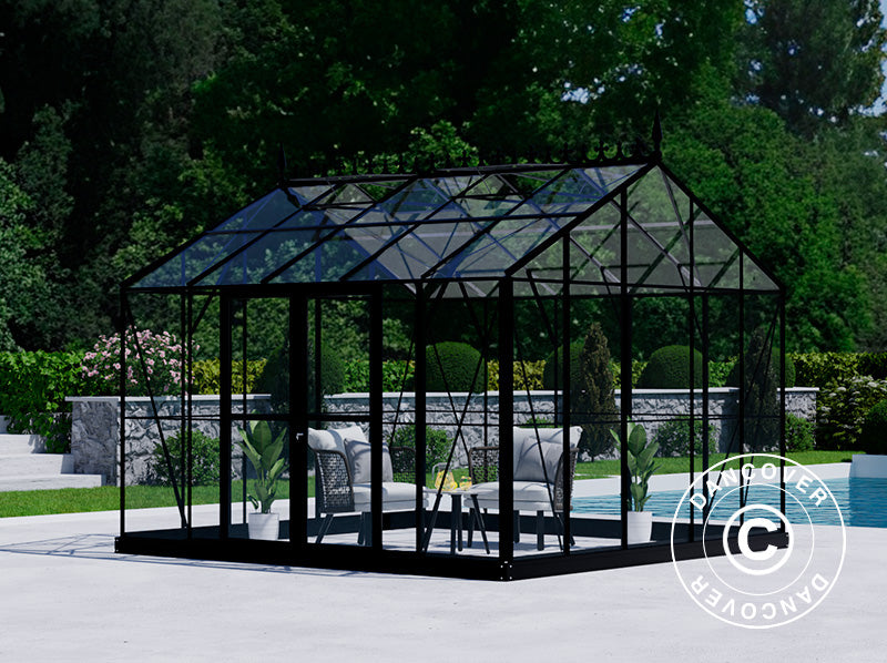 Orangery, greenhouse Glass 13.8 m², 3.73x3.71x3.16 m w/base and cresting, Black
