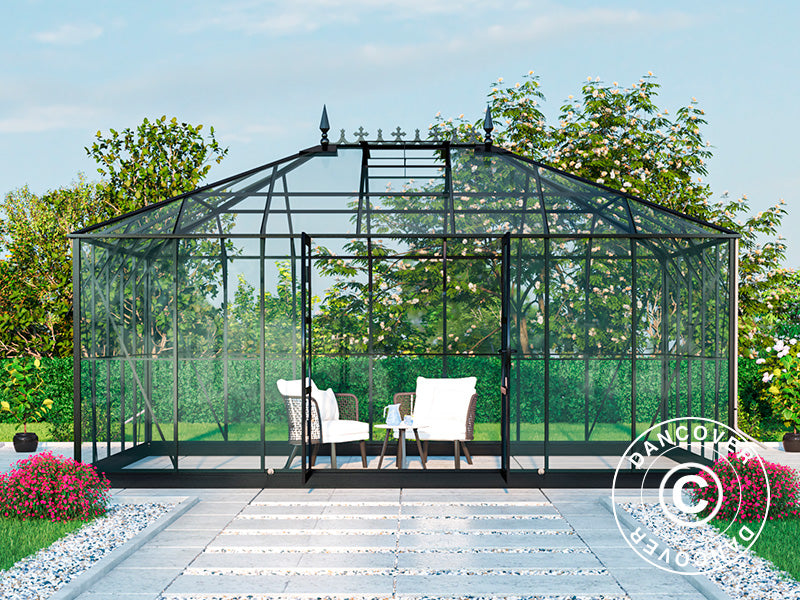Orangerie, Gewächshaus aus Glass 19m², 5,14x3,71x3,15m mit Sockel und Aufsatz, Schwarz