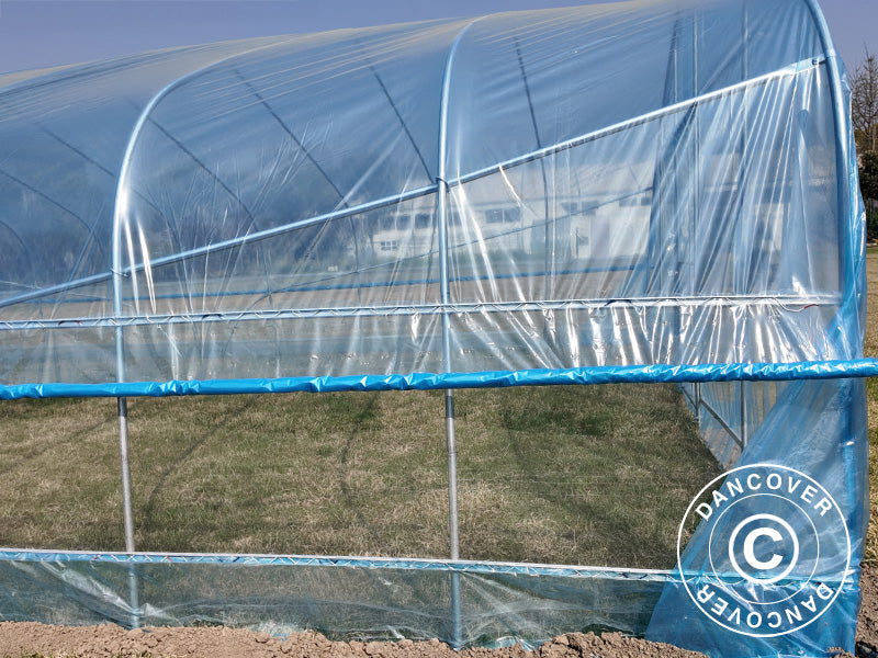 Polytunnel Greenhouse, 7.5x20x3 m, 100-micron PO Film, Transparent