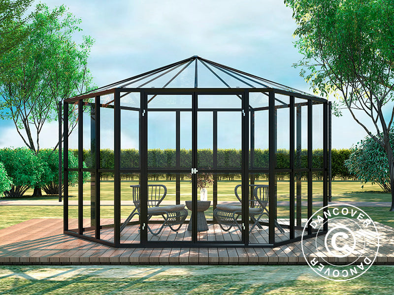 Orangery Hexagonal 3,12x3,6x2,42m w/Base Black