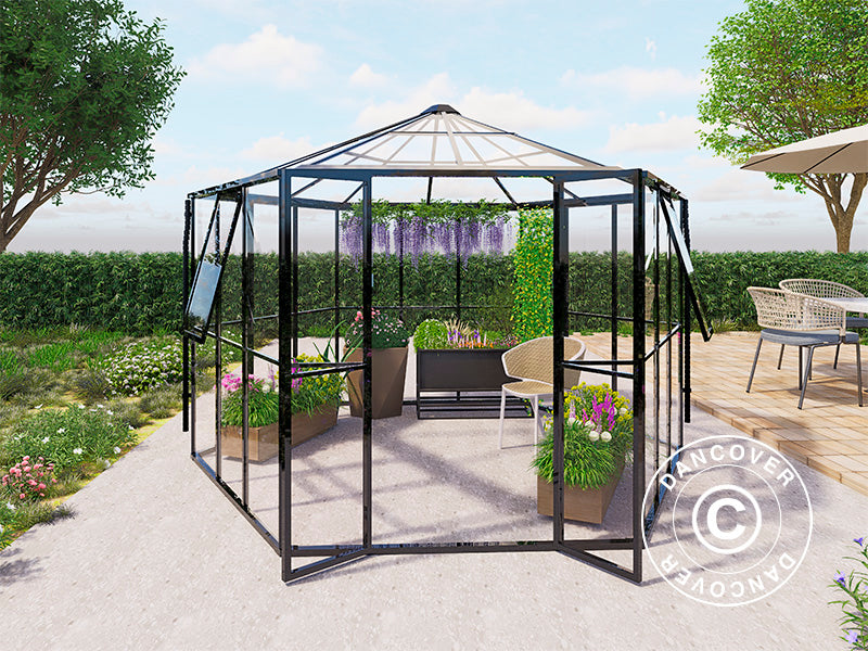 Orangery Hexagonal 3,12x3,6x2,42m w/Base Black