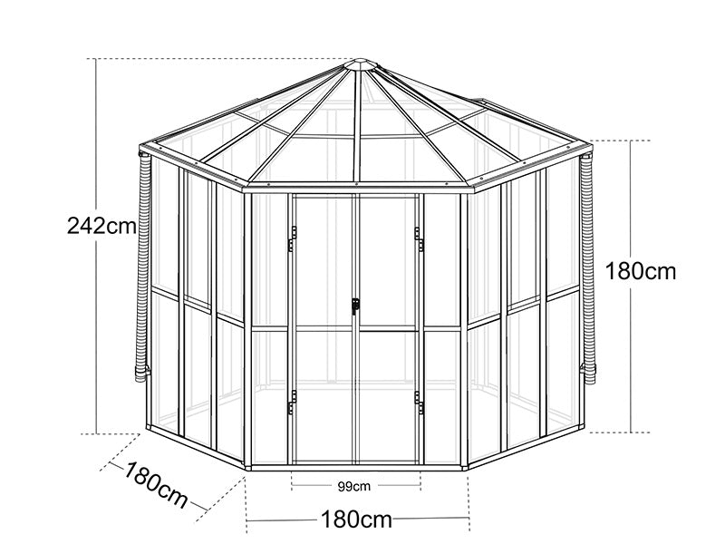Ziemas dārzs, sešstūru, stikls 8,42m², 3,12x3,6x2,42m, Melns
