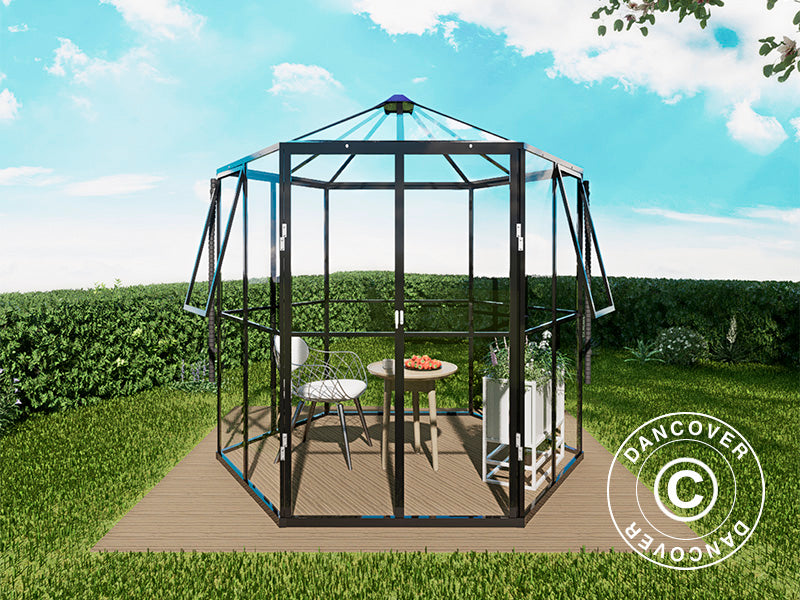 Serra orangerie esagonale in vetro 3,74m², 2,08x2,4x2,32m, Nero