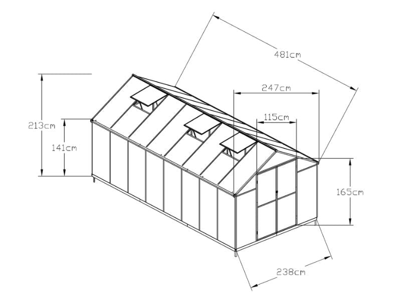 Greenhouse polycarbonate 11.8 m2, 2.47x4.81x2.13 m, Black