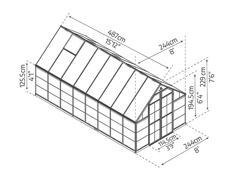 Greenhouse polycarbonate Balance 11.8 m², Palram/Canopia, 2.44x4.87x2.29 m, Silver