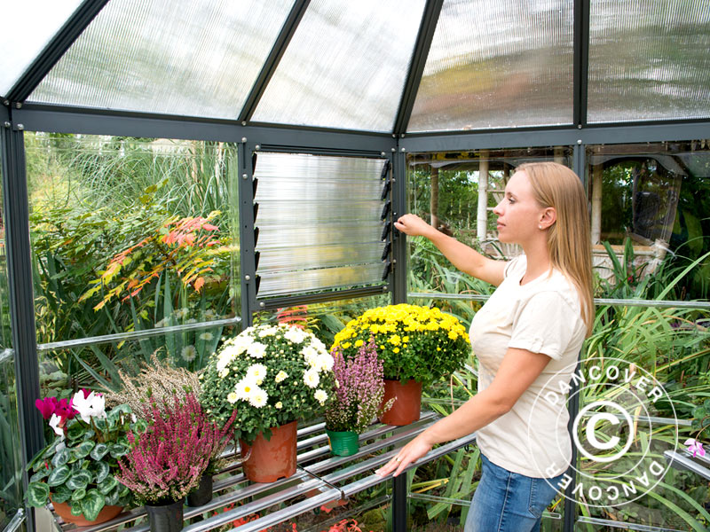 Orangeria polykarbonaatti OASIS, kuusikulmainen 3,91m², Palram/Canopia, 2,13x2,47x2,67m, Antrasiitti