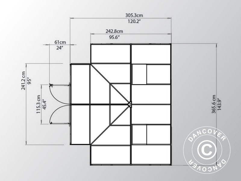 Serre orangerie en polycarbonate VICTORY, 10,41m², Palram/Canopia, 3,66x3,05x2,69m, Gris