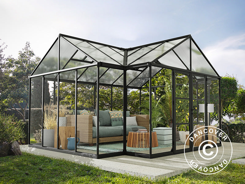 Orangerie Polycarbonat Triomphe mit Sockel, 17,1m², Palram/Canopia, 4,5x3,8x2,69m, Schwarz
