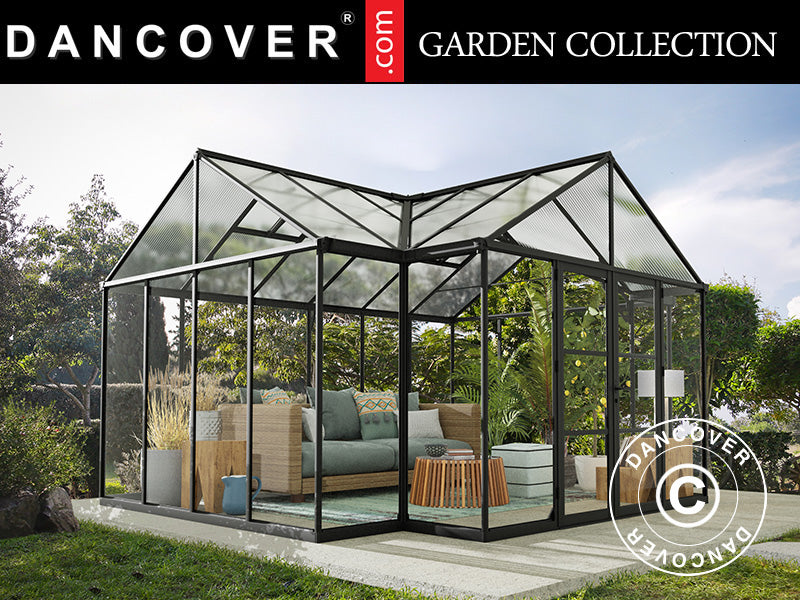 Orangerie Polycarbonat Triomphe mit Sockel, 17,1m², Palram/Canopia, 4,5x3,8x2,69m, Schwarz