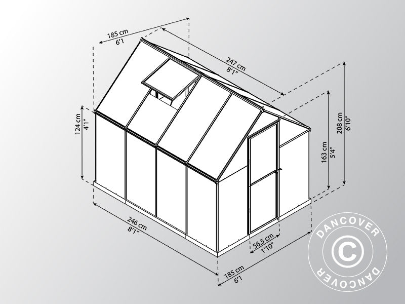 Estufa de policarbonato 4,6m², Palram/Canopia, 1,85x2,47x2,08m, Cinza