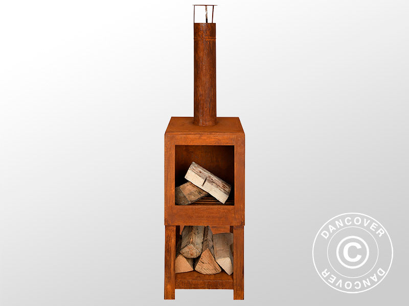 Outdoor fireplace incl. wood storage, 38.4x38.4x136 cm, Rust