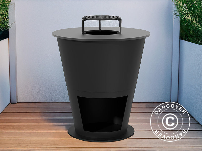 Ugniakuras su malkų laikikliu, Ø74,5x80cm, Juoda