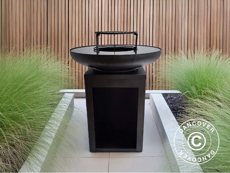 Taça de combustão com compartimento para lenha, Ø60x73cm, Preto