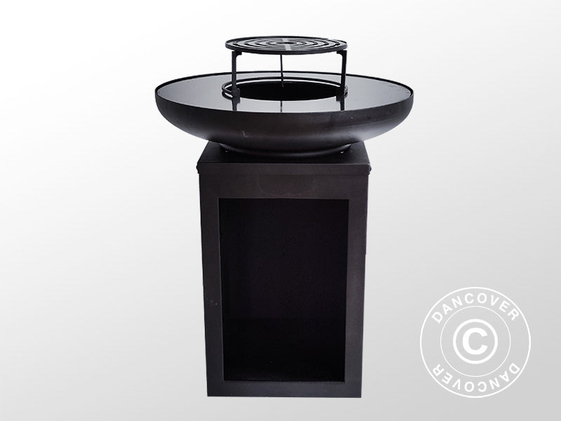 Feuerschale mit Holzaufbewahrung, Ø60x73cm, Schwarz