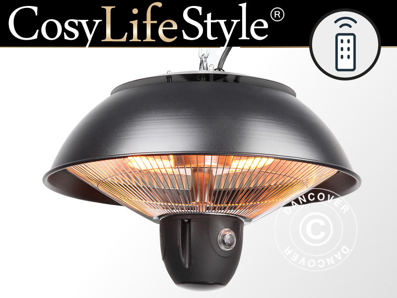 Piekarams halogēna terases sildītājs MINNA ar Tālvadības Pulti, 1500W, Melns