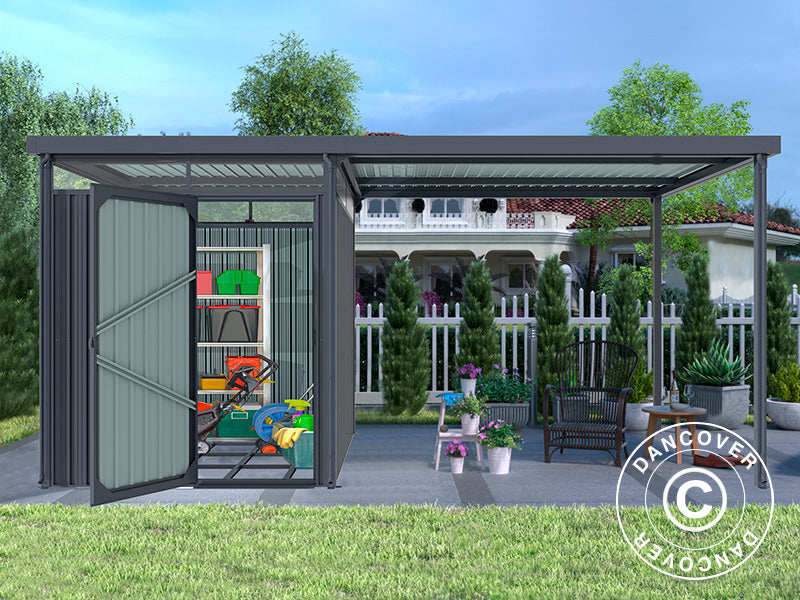 Garden shed w/skylight + overhang, 4.9x2.45x2.26 m, 12.0 m², Anthracite