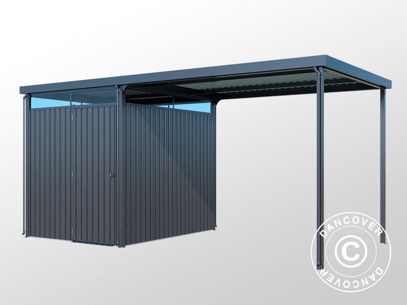 Garden shed w/skylight + overhang, 4.9x2.45x2.26 m, 12.0 m², Anthracite