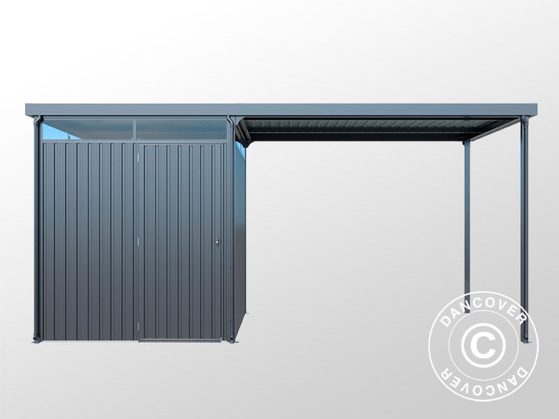 Garden shed w/skylight + overhang, 4.9x2.45x2.26 m, 12.0 m², Anthracite