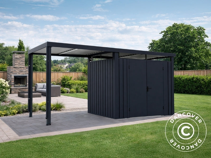 Garden shed w/skylight + extension, 4.67x1.91x2.27 m, ProShed®, Anthra