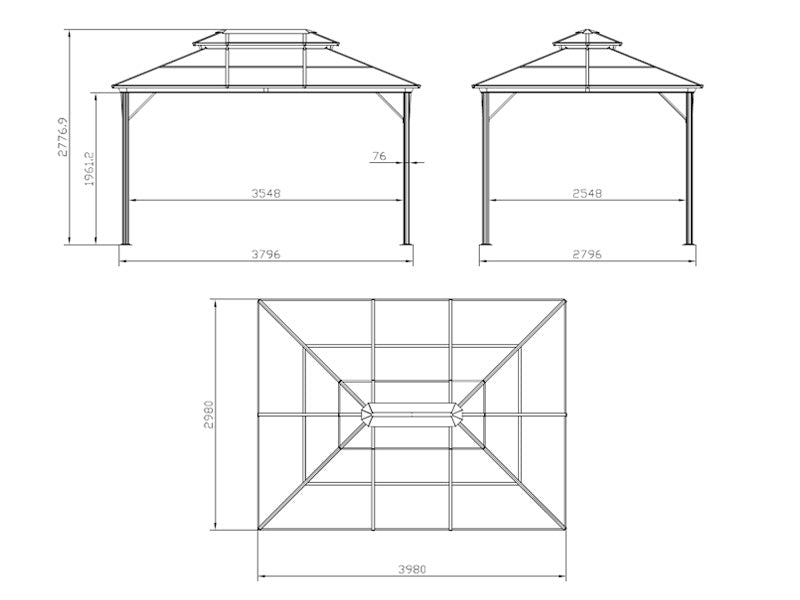 Tuinpaviljoen Santa Ana met gordijnen en klamboe, 3x4m, Zwart