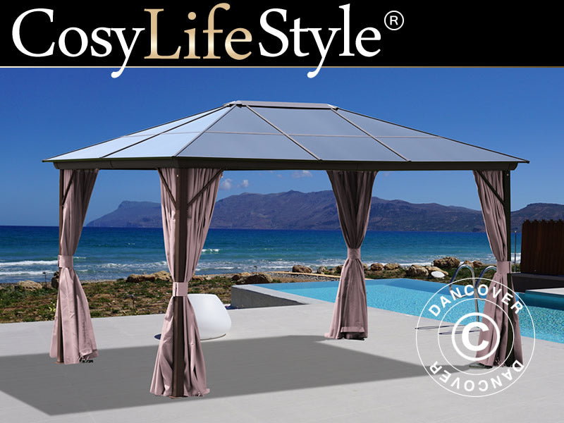 Pavėsinė Santa Barbara Alu+ su užuolaidomis ir tinkleliu nuo uodų, 3x4m, Ruda