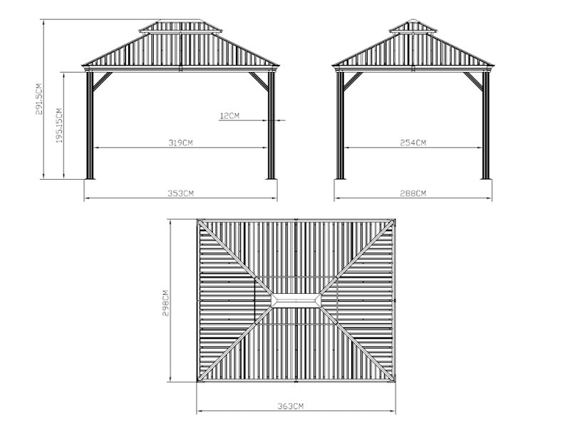 Gazebo Santa Fe verhoilla ja hyttysverkolla, 3x3,65m, Ruskea
