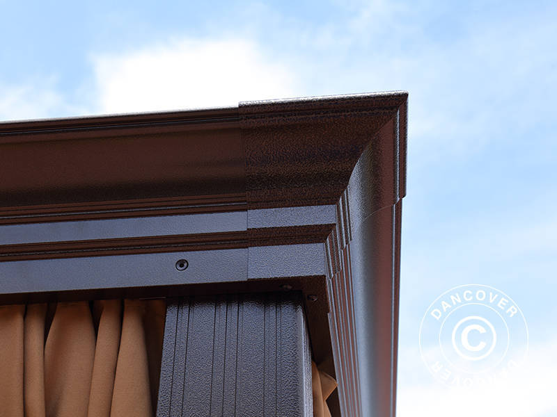 Tonnelle Santa Fe avec rideaux et moustiquaire, 3x3,65m, Marron