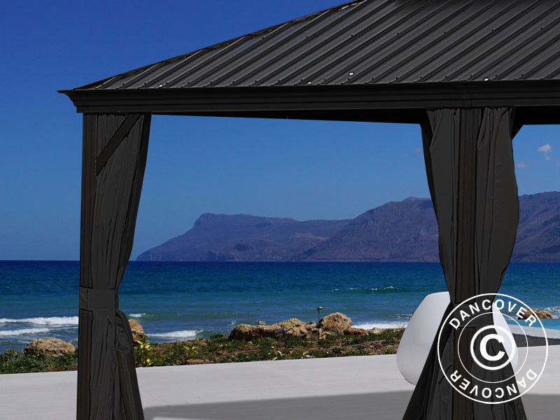 Gazebo Santa Fe Alu+ w/curtains and mosquito net, 3.65x6 m, Black