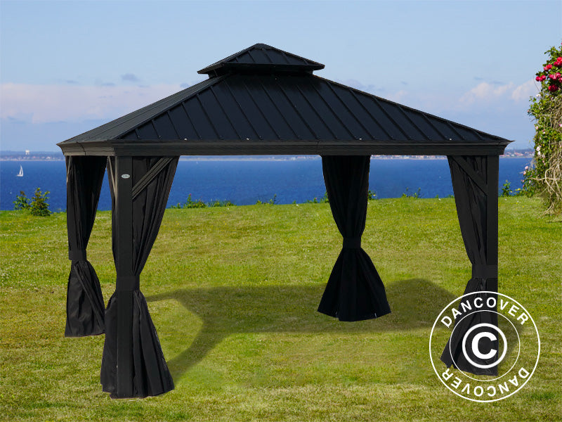 Gazebo Santa Fe Alu+ w/curtains and mosquito net, 3x4.25 m, Black
