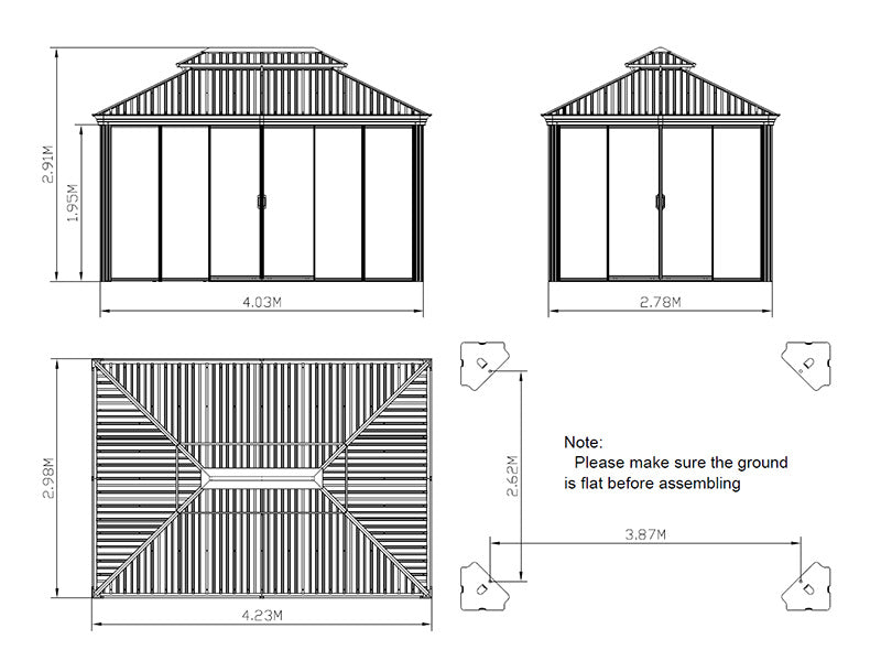 Paviljon Santa Fe Alu+ külgseinte ja lükandustega, 3x4,25m, Must