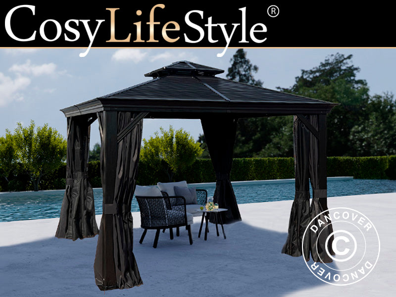 Aiapaviljon San Bruno koos kardinate ja sääsevõrguga, 3x3m, Must