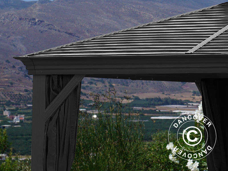 Gazebo San Bruno Alu+ w/curtains and mosquito net, 3x4 m, Black