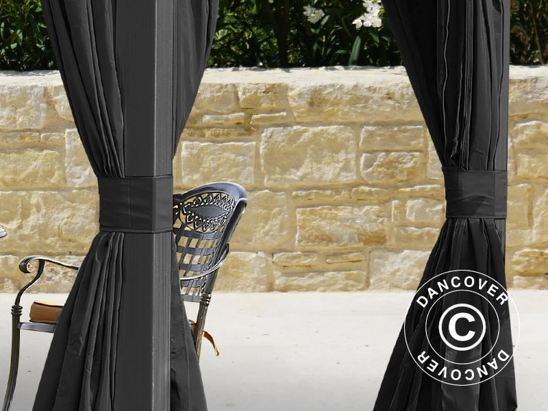 Gazebo San Bruno Alu+ w/curtains and mosquito net, 3x4 m, Black
