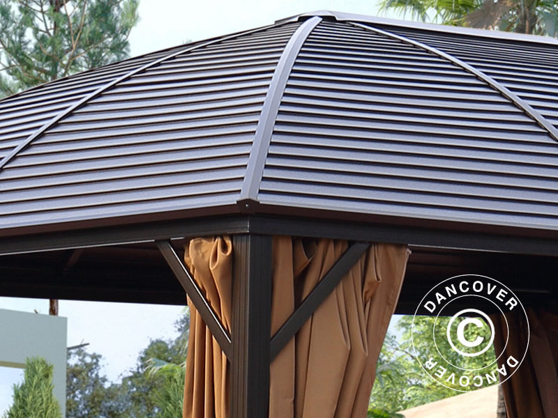 Pavillon San Jose mit Vorhängen und Moskitonetz, 3x4m, Braun