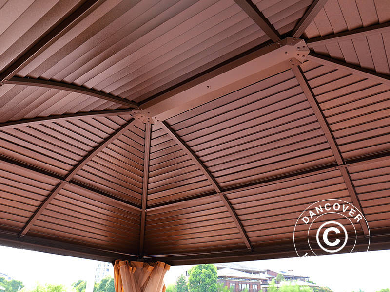 Tenda Gazebo San Jose Alu+ c/ cortinas e rede de mosquito, 3x4m, Castanho