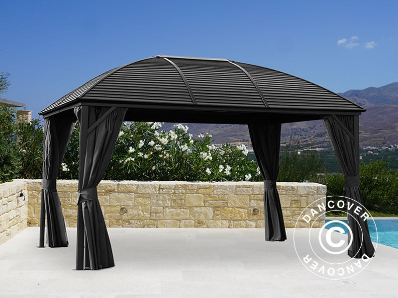 Pavillon San Jose Alu+ mit Vorhängen und Moskitonetz, 3x4m, Schwarz