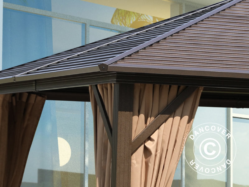 Pavillon San Luis mit Vorhängen und Moskitonetz, 3x4m, Braun