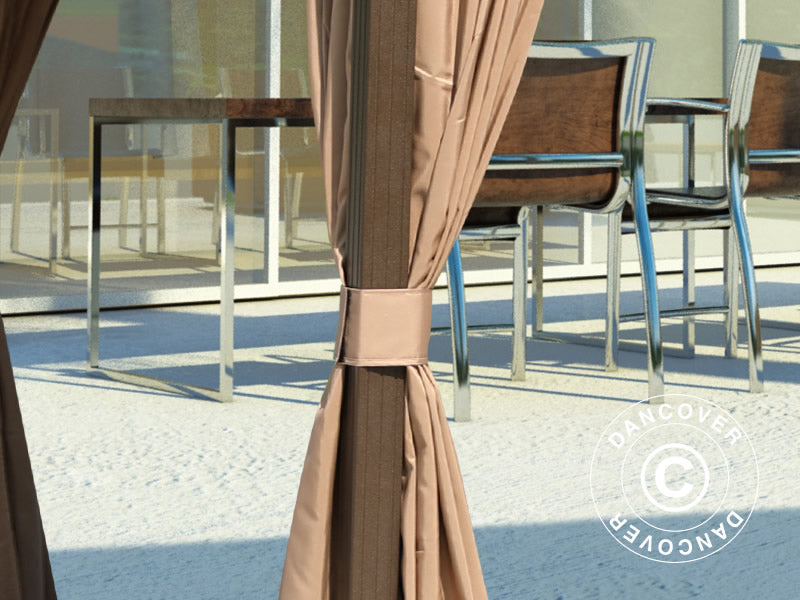 Pavillon San Luis Alu+ mit Vorhängen und Moskitonetz, 3x4m, Braun