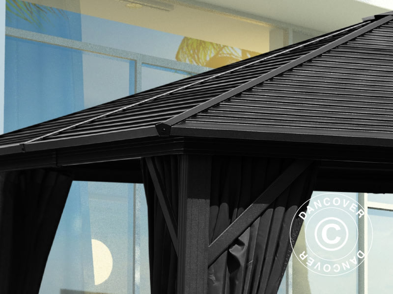 Gazebo San Luis Alu+ con tende e zanzariera, 3x4m, Nero