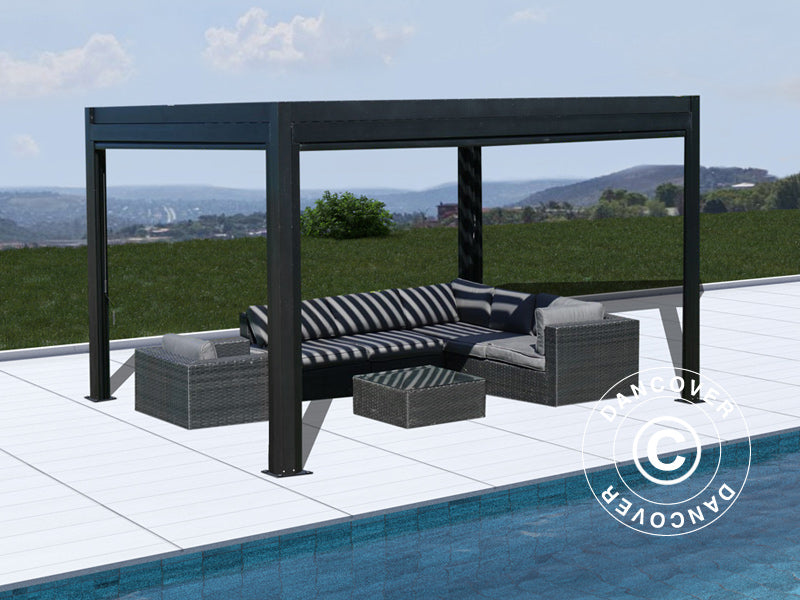 Bioklimatische Pergola pavillon San Pablo Alu+, 3x4m, schwarz