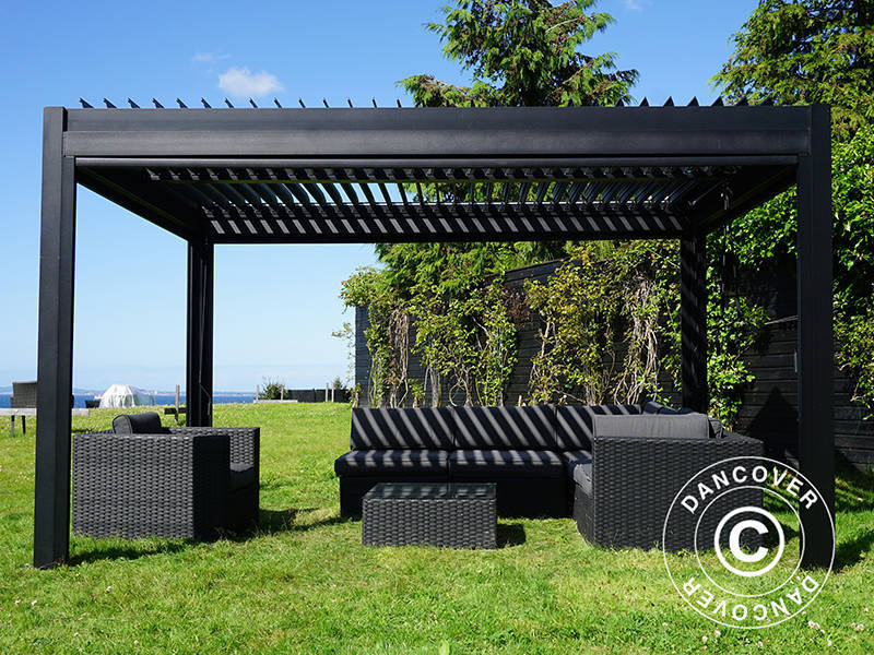 Bioklimatische Pergola pavillon San Pablo Alu+, 3x4m, schwarz